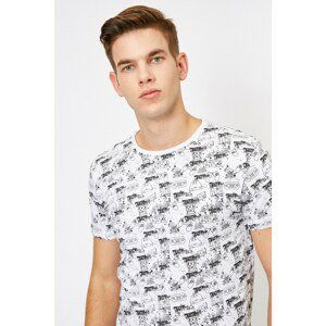 Koton Men's White Patterned T-Shirt