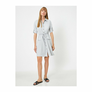 Koton Women's Gray Shirt Collar Short Sleeve Buttoned Knee Length Dress