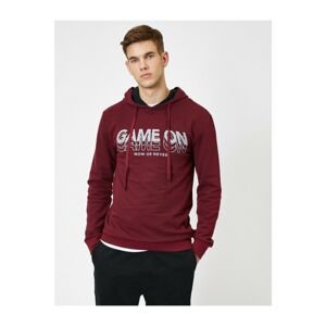 Koton Men's Burgundy Hooded Contrast Color Printed Sweatshirt