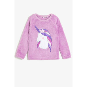 Koton Girl Purple Unicorn Printed Fleece Sweatshirt