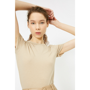 Koton Women's Beige Striped T-Shirt