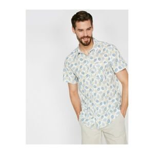 Koton Men's Blue Leaf Pattern Short Sleeve Shirt With One Pocket