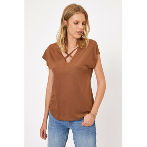 Koton Women Brown Shimmer Detailed T-Shirt