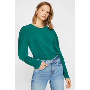 Koton Women's Green Long Sleeve Straight Crew Neck T-Shirt