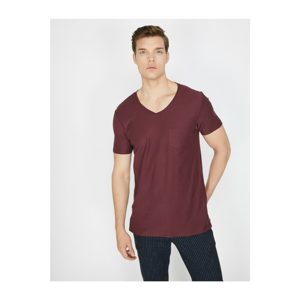 Koton Men's Burgundy V-Neck Short Sleeve Relaxed Fit T-Shirt