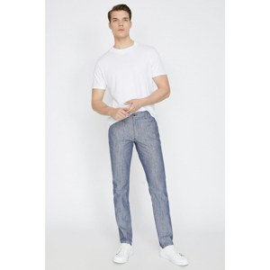 Koton Men's Blue Normal Waist Pocket Detailed Slim Fit Trousers