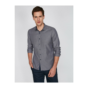 Koton Men's Gray Classic Collar Long Sleeve Patterned Shirt