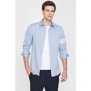 Koton Men's Blue Classic Collar Long Sleeve Striped Shirt