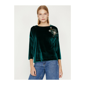 Koton Women's Green Sequin Detailed Handmade T-Shirt