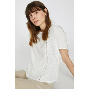 Koton Women White Crew Neck Short Sleeve Blouse