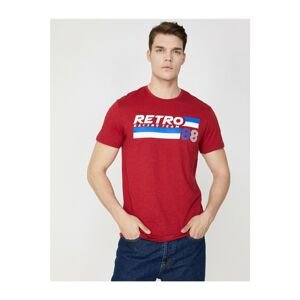 Koton Men's Red Crew Neck Short Sleeve Printed T-Shirt