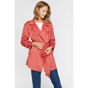 Koton Women Red Suede Look Trench Coat