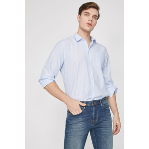 Koton Men's Blue Classic Collar Shirt