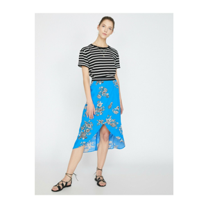 Koton Women's Blue Normal Waist Patterned Midi Skirt
