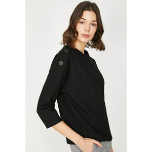 Koton Women's Black Crew Neck Long Sleeve Button Detailed T-Shirt