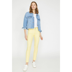 Koton Women's Yellow Slim Fit Trousers