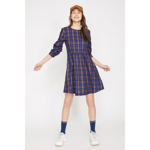 Koton Women's Navy Blue Checkered Dress