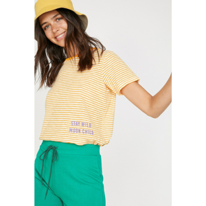 Koton Women's Yellow Crew Neck Short Sleeve Printed T-Shirt