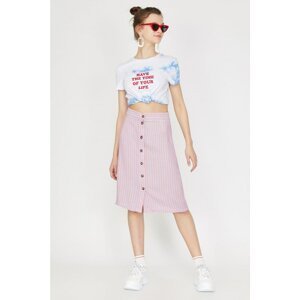 Koton Women's Pink Normal Waist Button Detailed Striped midi Skirt
