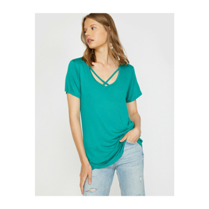 Koton Women's Green V-neck T-shirt