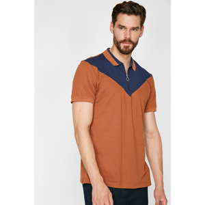 Koton Men's Red Short Sleeve Zipper Detailed Polo Neck T-Shirt