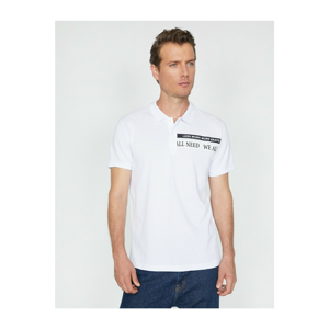 Koton Men's White Polo Neck Short Sleeve Letter Printed T-Shirt