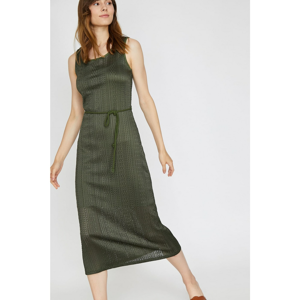 Koton Women Green Crew Neck Sleeveless Tie Waist Maxi Dress