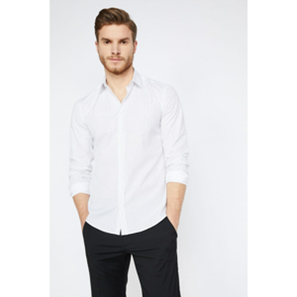 Koton Men's White Classic Collar Long Sleeve Patterned Shirt