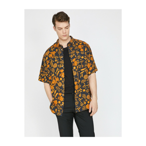 Koton Men's Orange Classic Collar Short Sleeve Patterned Shirt