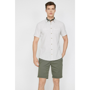 Koton Men's Brown Classic Collar Short Sleeve Pocket Detailed Shirt