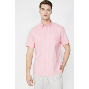 Koton Men's Pink Pocket Detailed Short Sleeve Classic Collar Shirt