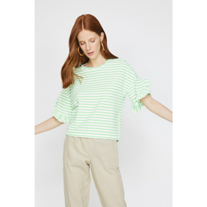 Koton Women's Green Striped T-Shirt