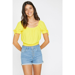 Koton Women's Yellow Off The Shoulder Short Sleeve T-Shirt