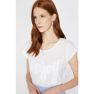 Koton Women's White Stamp Detailed T-Shirt