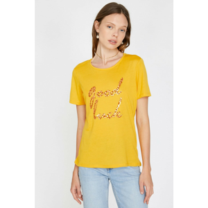 Koton Women's Yellow Crew Neck Short Sleeve T-Shirt