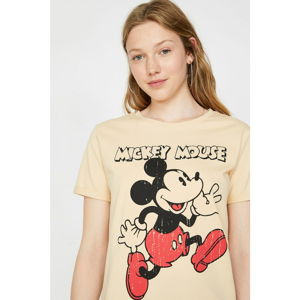 Koton Women's Ecru Mickey Mouse Printed T-Shirt