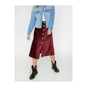Koton Button Detail Velvet Midi Skirt