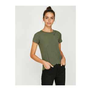 Koton Women's Green Short Sleeve Crew Neck T-Shirt