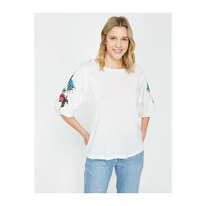 Koton Women's White Embroidered T-shirt