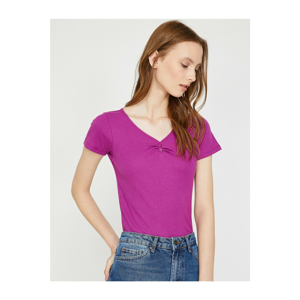 Koton Women's Purple Button Detailed Short Sleeve T-Shirt