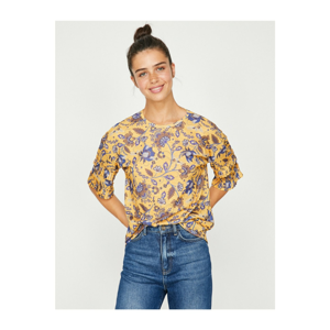 Koton Women's Yellow Patterned T-shirt