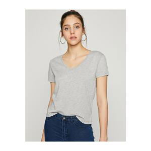 Koton Women's Gray V-Neck T-shirt