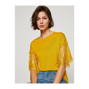 Koton Women's Yellow Lace Detail T-shirt