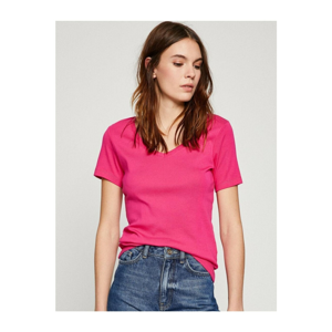 Koton Women's Pink V Neck Short Sleeve T-Shirt