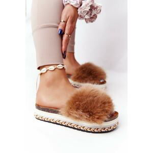 Platform Slippers With Eco Fur Camel Adventure