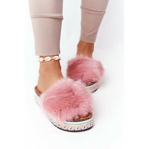 Platform Slippers With Eco Fur Pink Adventure