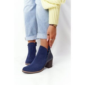 Women’s Leather Block Heel Boots Maciejka Navy Blue 04833-17
