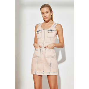 Trendyol Pink Wash Effect Pocket Detailed Mini Denim Dress