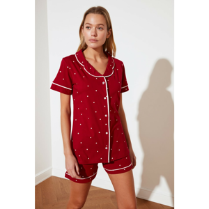 Trendyol Burgundy Printed Knitted Pajamas Set
