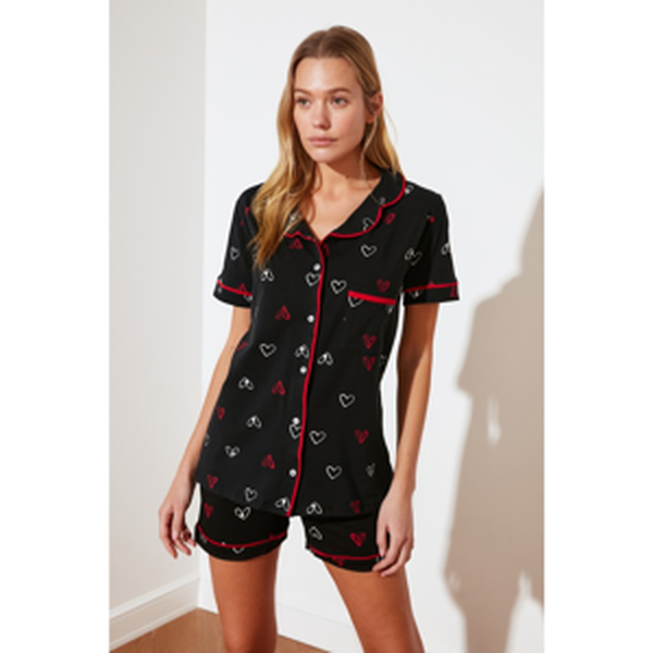Trendyol Heart Pattern Knitted Pajamas Set